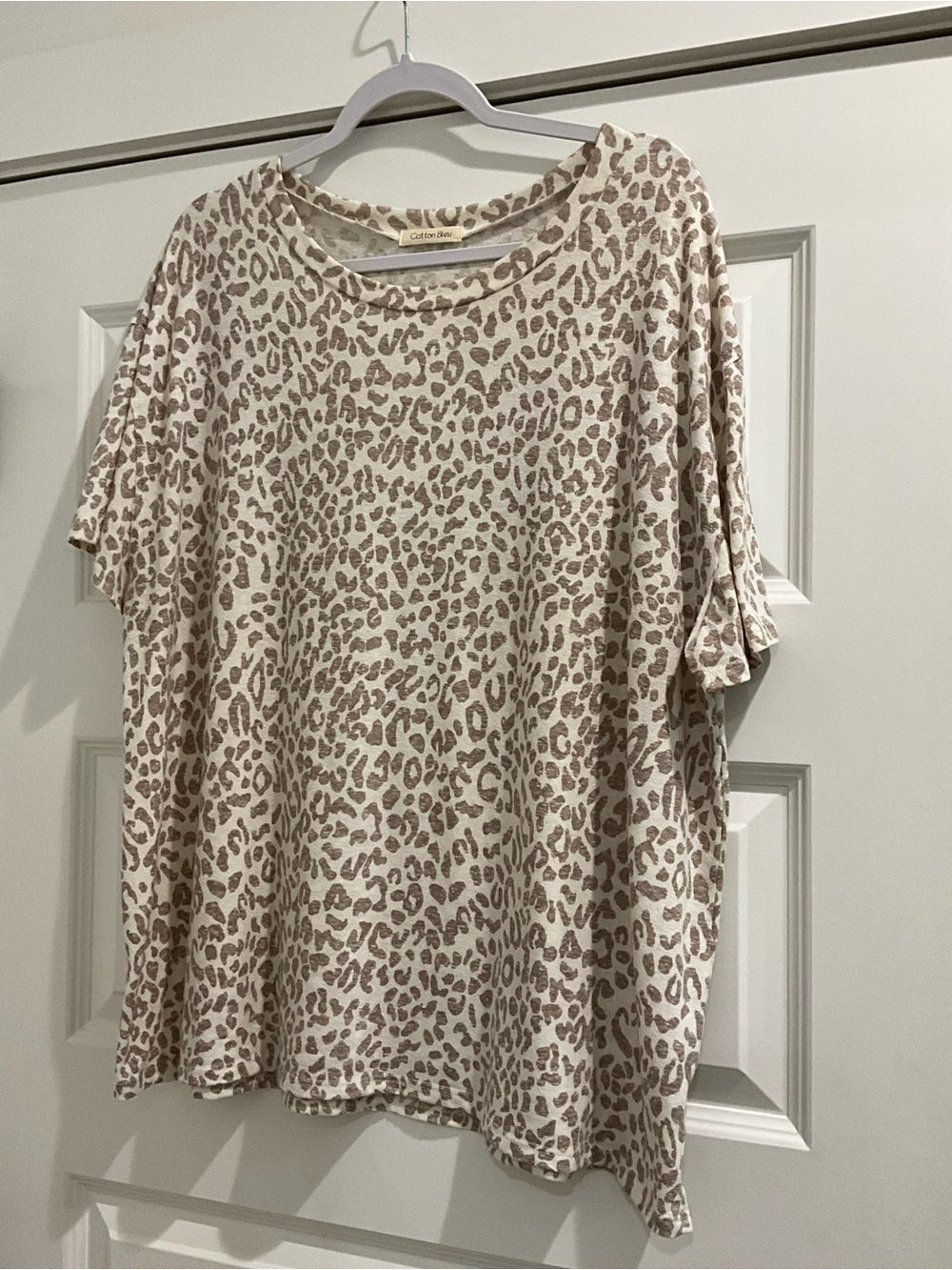 Cotton Bleu Everyday Leopard Print Short Sleeve Tee - Cream/Tan